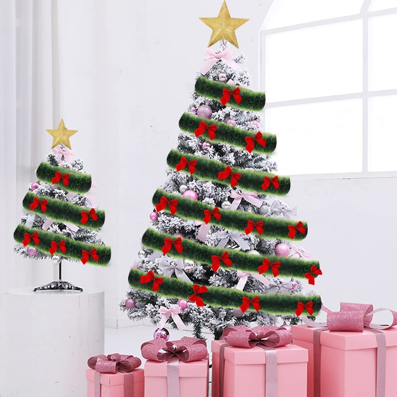 Partunay 2 Pcs Black Green Christmas Tinsel Garland Xmas Tree Hanging Ornaments with 12 Red Bows Christmas Decoration Item - Image 2