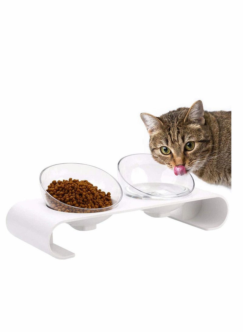 Double Cat Bowls 15°Tilted Platform Bowl Feeder, Detachable Dish Raised Stand Transparent Durable Anti-spill Adjustable Dog for... - Image 1
