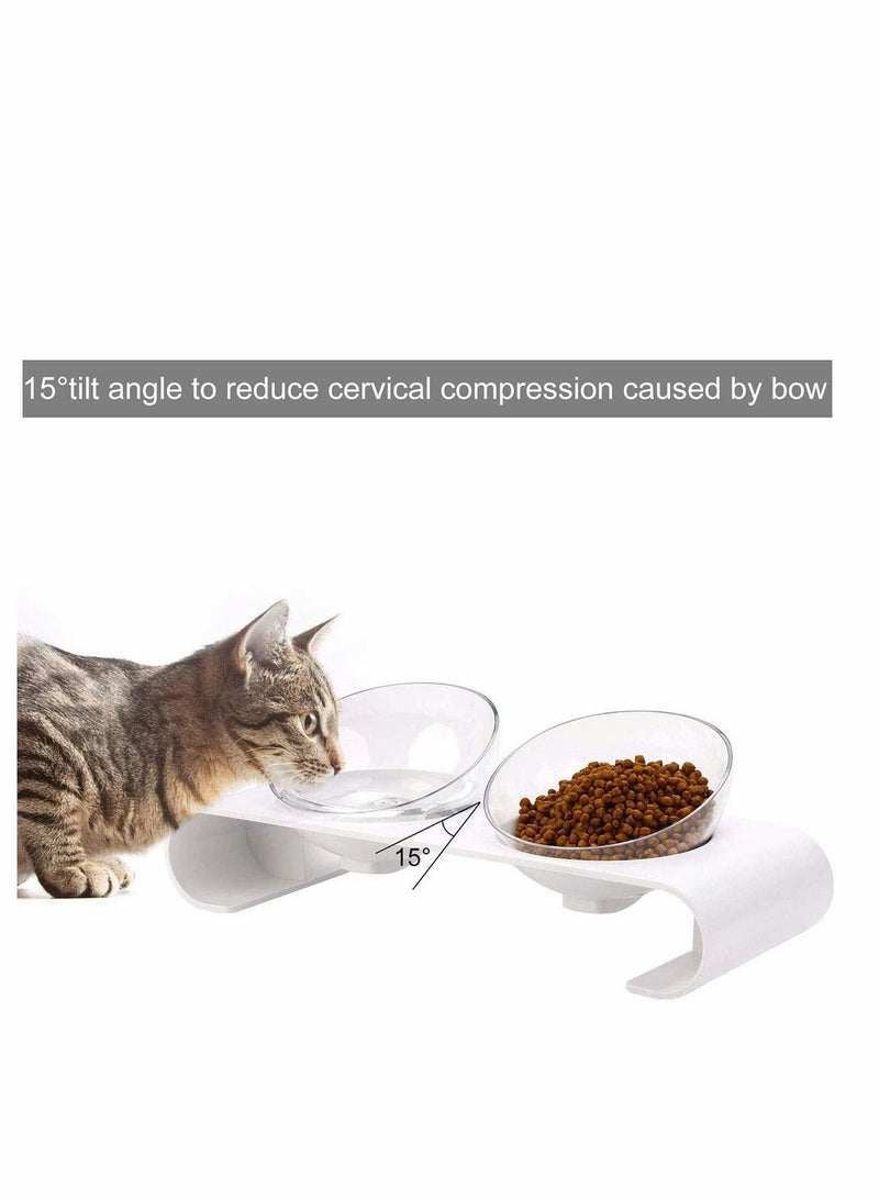 Double Cat Bowls 15°Tilted Platform Bowl Feeder, Detachable Dish Raised Stand Transparent Durable Anti-spill Adjustable Dog for... - Image 2
