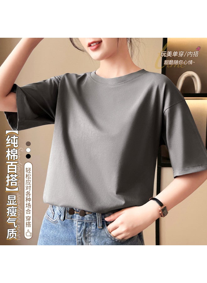 LANG SHA Early Summer Bestseller Women'S T-Shirt, Korean Style Minimalist Solid Color Short Sleeve Round Neck Tee For Women - Image 2