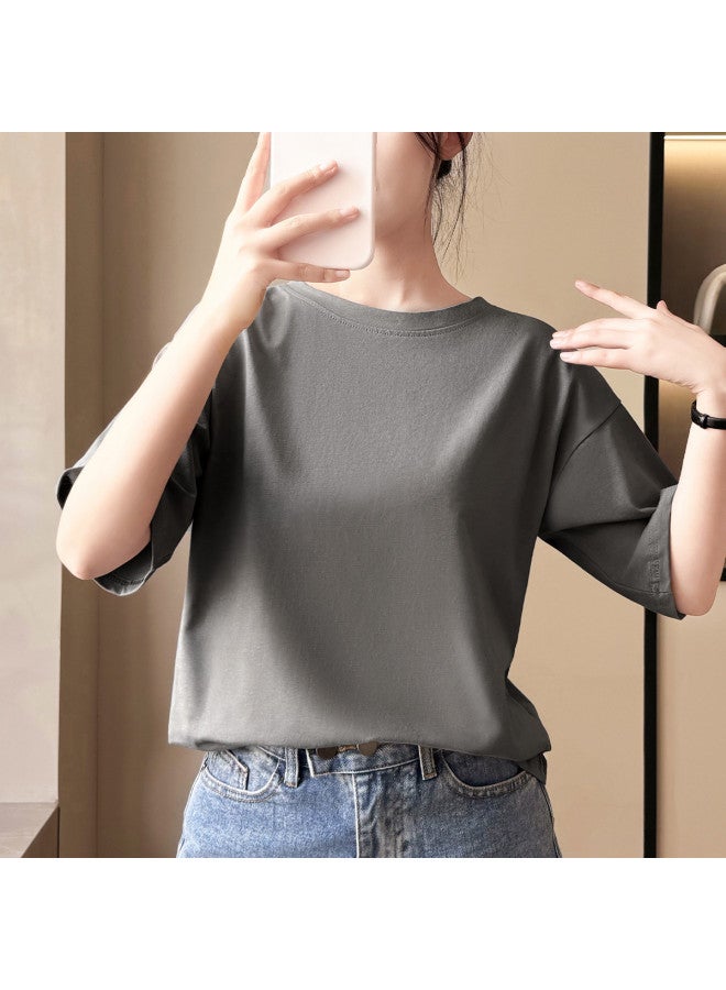 LANG SHA Early Summer Bestseller Women'S T-Shirt, Korean Style Minimalist Solid Color Short Sleeve Round Neck Tee For Women - Image 4
