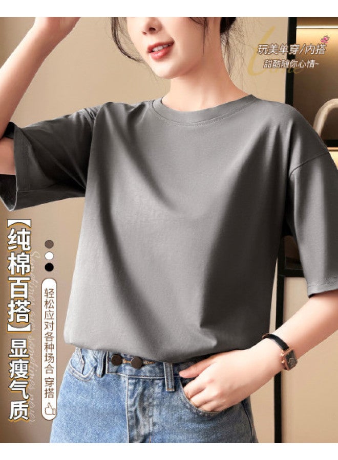 LANG SHA Early Summer Bestseller Women'S T-Shirt, Korean Style Minimalist Solid Color Short Sleeve Round Neck Tee For Women - Image 1