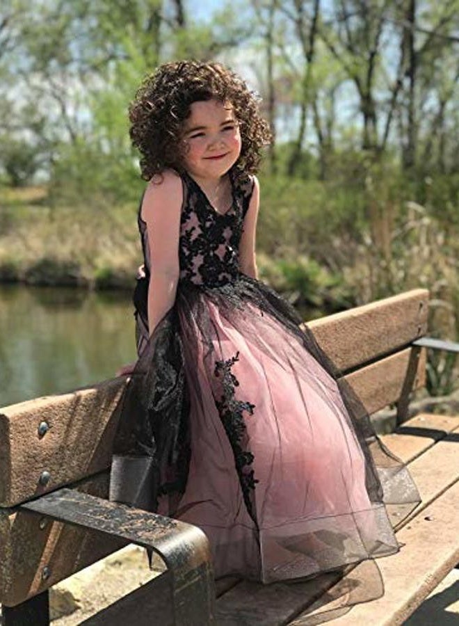 PLwedding Flower Girl Dress Kids Lace Applique Pageant Ball Gown Prom Dresses, White, 6 - Image 4