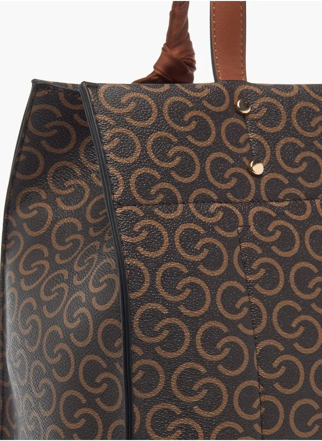 Celeste Womens Monogram Print Tote Bag With Adjustable Strap And Zip Closure