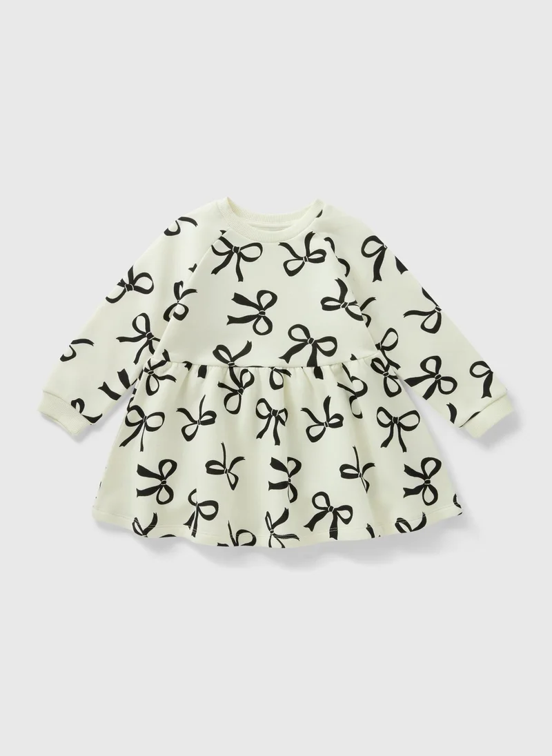 Matalan Cream Girls Bow Print Sweatshirt Dress
