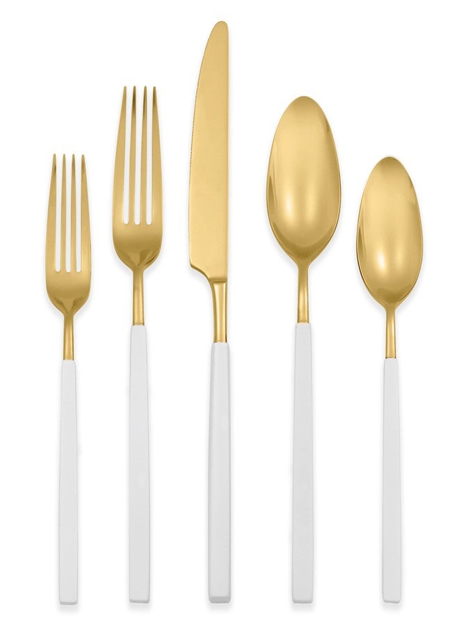 Hampton Forge Marion White Enamel & Gold Pvd18/10 5 Piece Set, 0.80 LB, Multi - Image 1