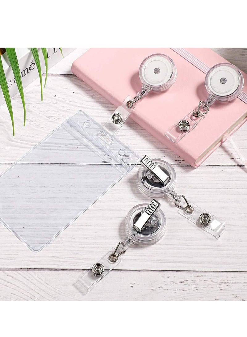 Captaintech Pieces Retractable Badge Holder Reels with Swivel Alligator Clip ID Card Holder Name Badge Reel Clips for Students Teachers Office Workers Clear - Image 2