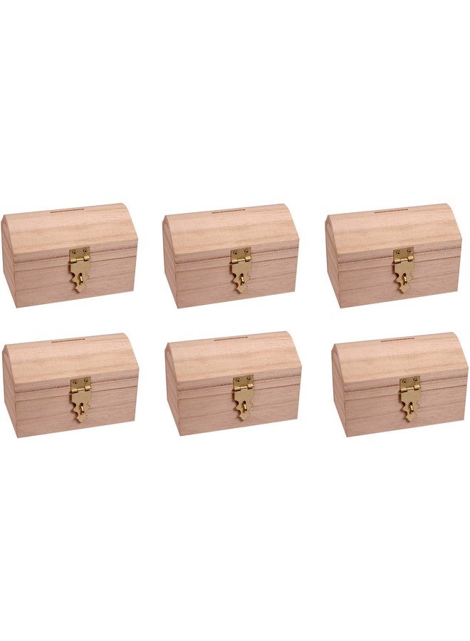 Creative Hobbies Pack of 6 Ready to Decorate Wood Treasure Chest Box Savings Bank with Coin Slot, Hinged Lid and Lockable Front Clasp, DIY Craft - Image 1