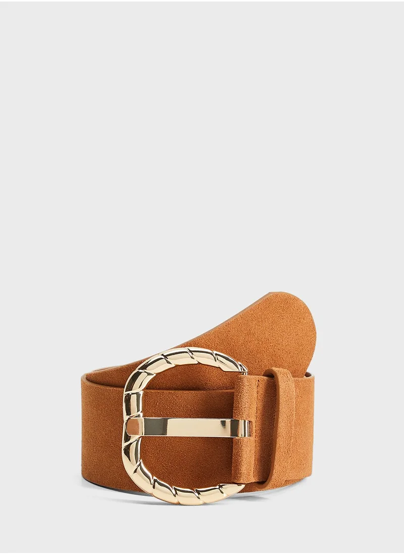 MANGO Embossed Design Tongue Buckle Belt