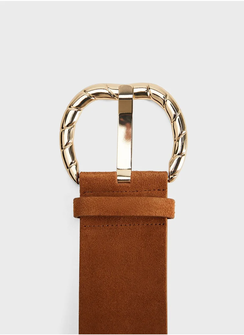 MANGO Embossed Design Tongue Buckle Belt