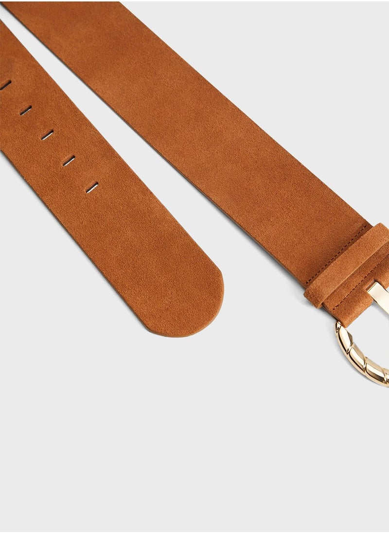 MANGO Embossed Design Tongue Buckle Belt  - Image 3