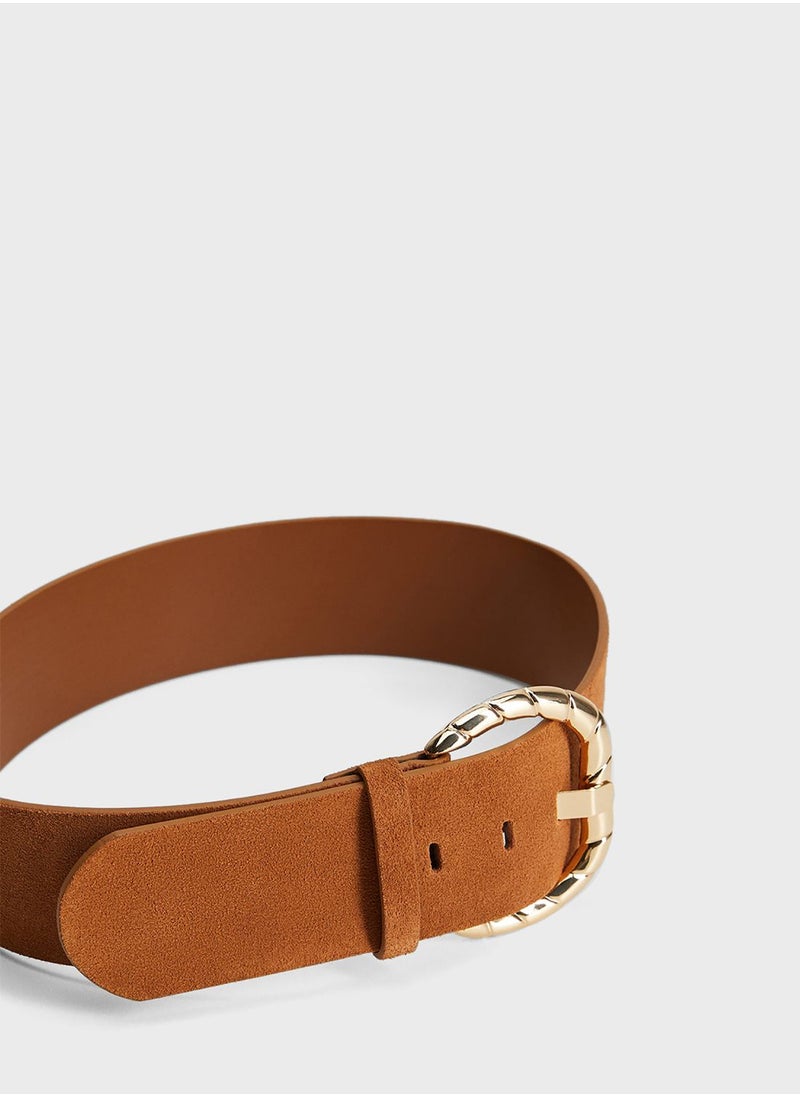 MANGO Embossed Design Tongue Buckle Belt  - Image 5