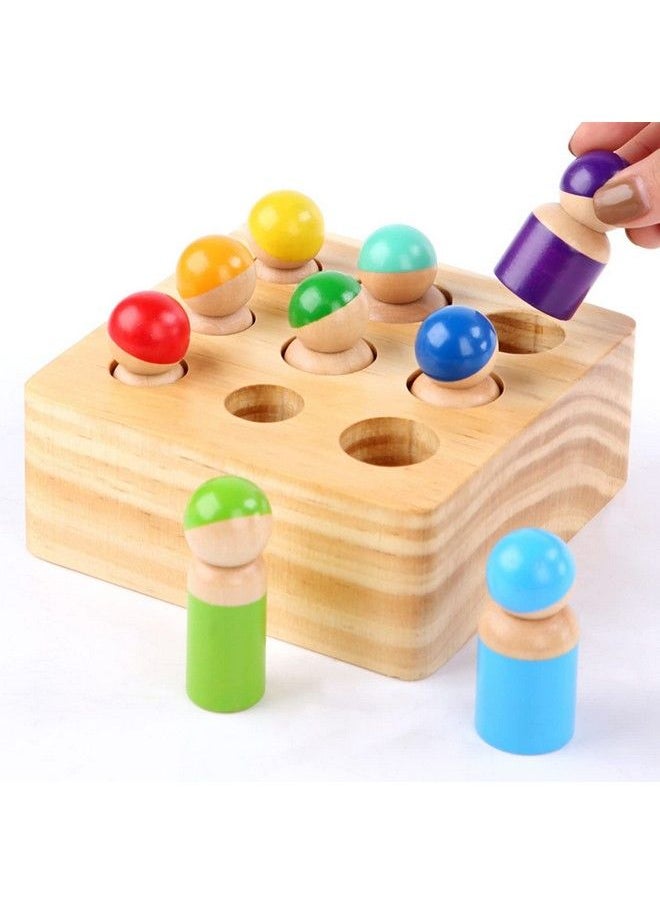 Generic - Montessori Toys For Toddlers, Wooden Rainbow Peg Dolls Shapes Sorting Toys, 9 Wood People Figures Cylinder Blocks, Preschool Learning Educational Toys Pretend Play For Kids - Image 1