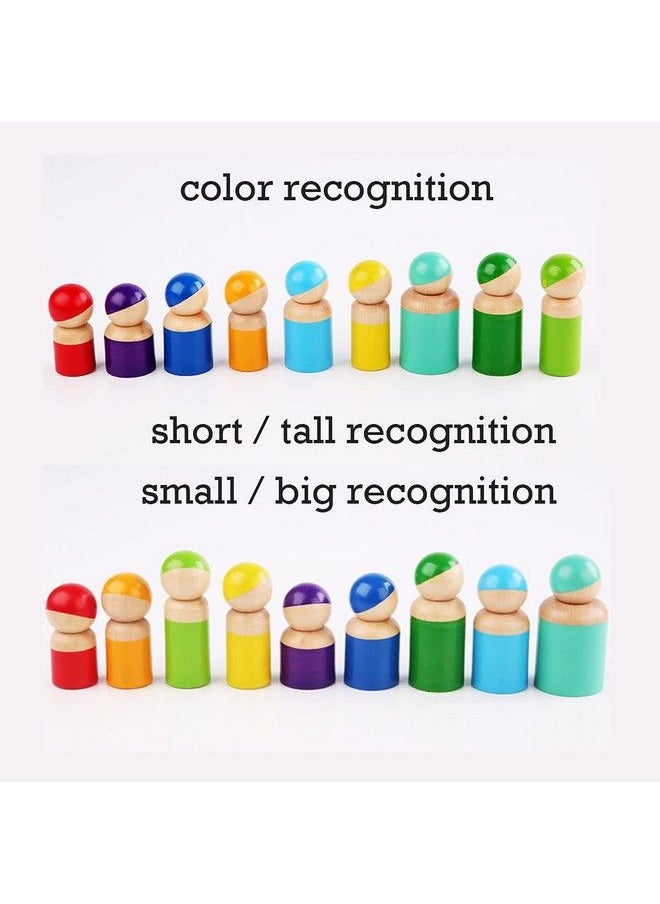 Generic - Montessori Toys For Toddlers, Wooden Rainbow Peg Dolls Shapes Sorting Toys, 9 Wood People Figures Cylinder Blocks, Preschool Learning Educational Toys Pretend Play For Kids - Image 1