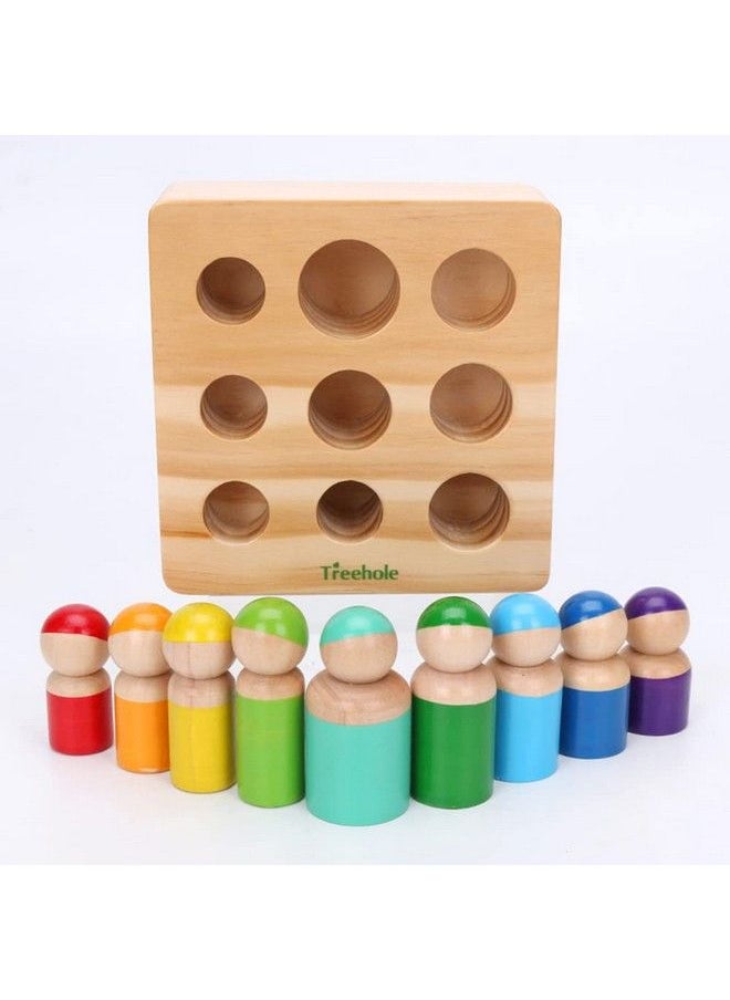 Generic - Montessori Toys For Toddlers, Wooden Rainbow Peg Dolls Shapes Sorting Toys, 9 Wood People Figures Cylinder Blocks, Preschool Learning Educational Toys Pretend Play For Kids - Image 1