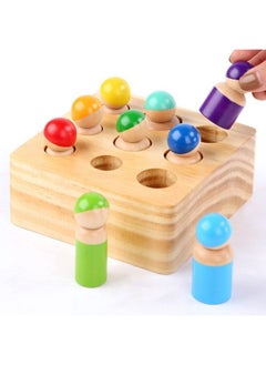 Montessori Toys For Toddlers, Wooden Rainbow Peg Dolls Shapes Sorting Toys, 9 Wood People Figures Cylinder Blocks, Preschool Learning Educational Toys Pretend Play For Kids