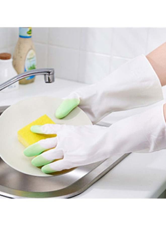 Two Tone Kitchen Cleaning Rubber Hand Gloves Green/White S - Image 3