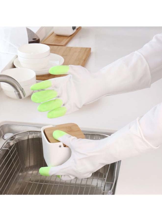 Two Tone Kitchen Cleaning Rubber Hand Gloves Green/White S - Image 2
