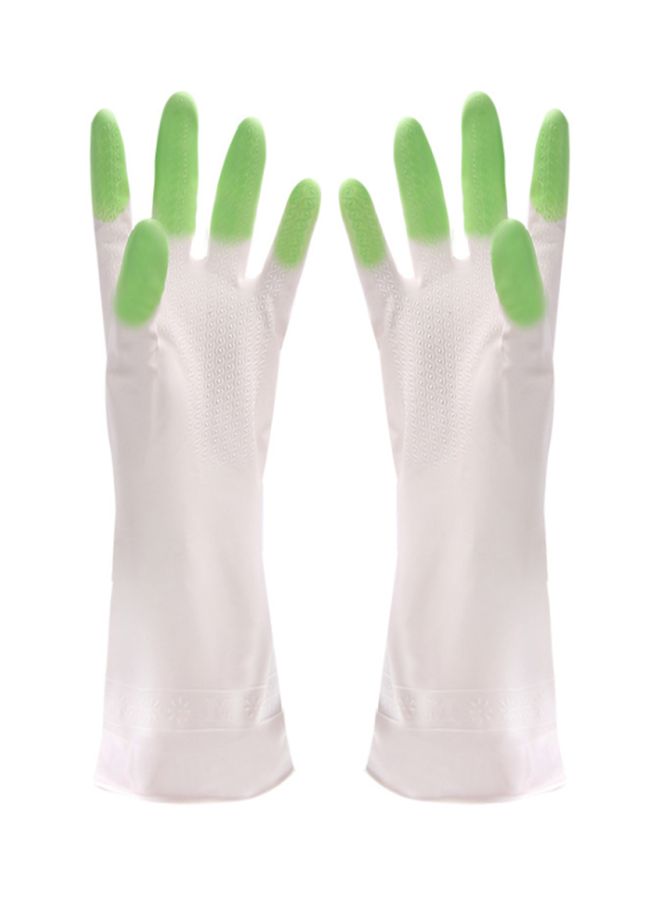 Two Tone Kitchen Cleaning Rubber Hand Gloves Green/White S - Image 1