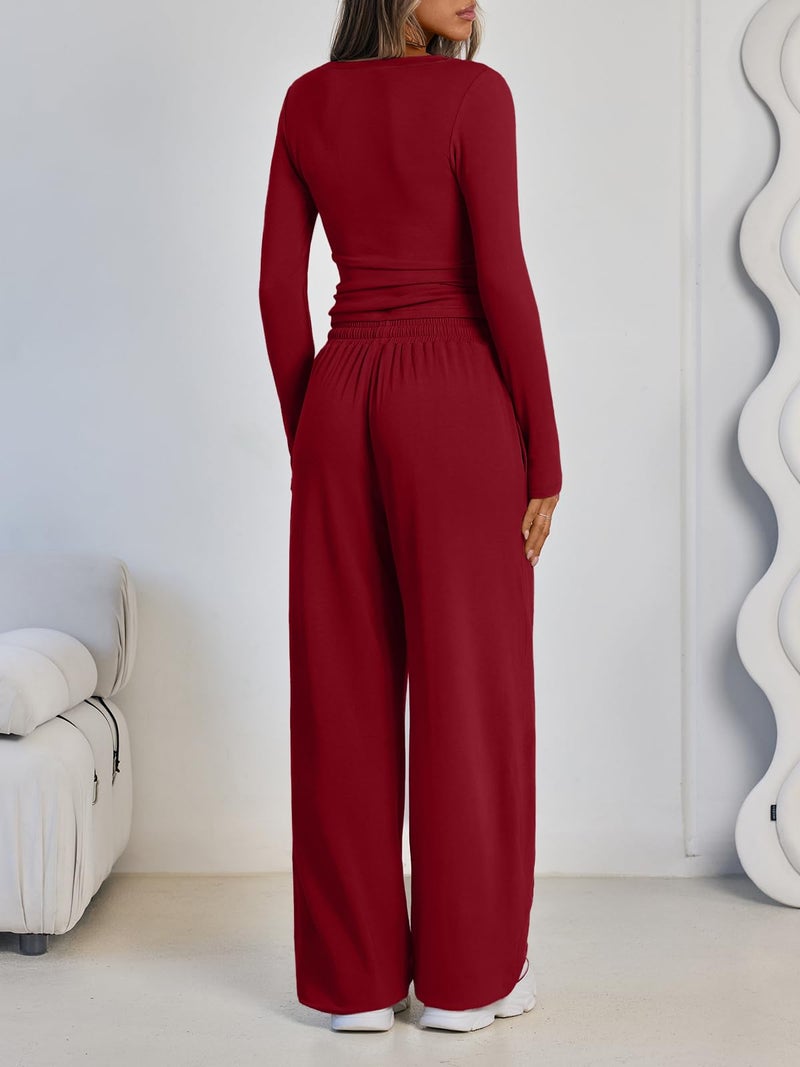 LILLUSORY Lounge Sets for Women Two 2 Piece matching Loungewear Sets Women Winter Clothing 2026 Fall Fashion Travel Airport Outfits Sweatsuits Casual Cute Clothes Red L - Image 4