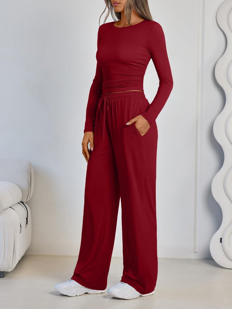 LILLUSORY Lounge Sets for Women Two 2 Piece matching Loungewear Sets Women Winter Clothing 2026 Fall Fashion Travel Airport Outfits Sweatsuits Casual Cute Clothes Red L - Image 3