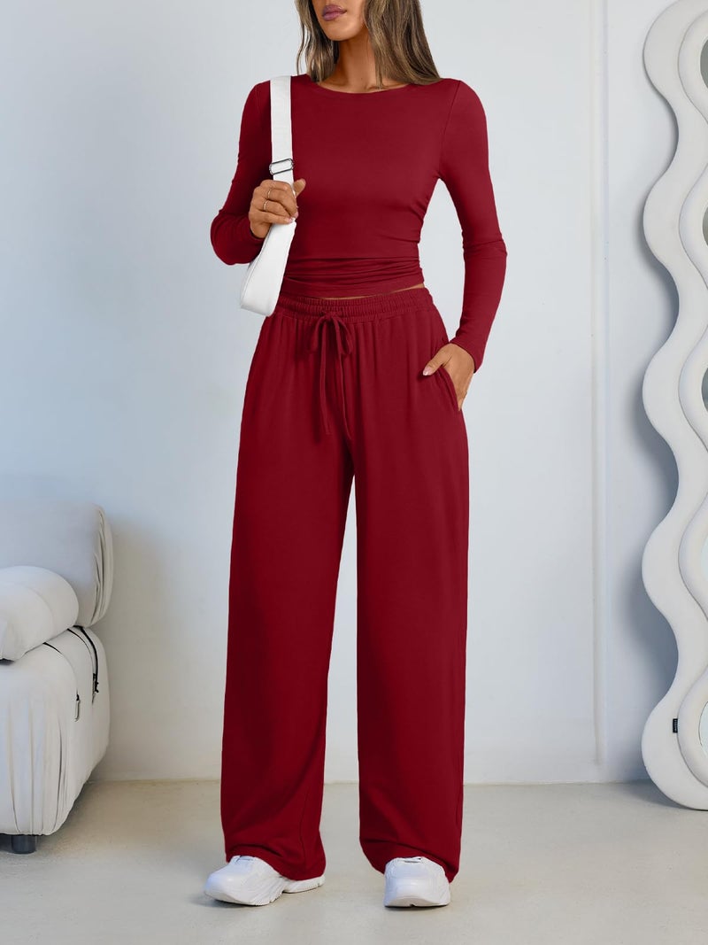 LILLUSORY Lounge Sets for Women Two 2 Piece matching Loungewear Sets Women Winter Clothing 2026 Fall Fashion Travel Airport Outfits Sweatsuits Casual Cute Clothes Red L - Image 5