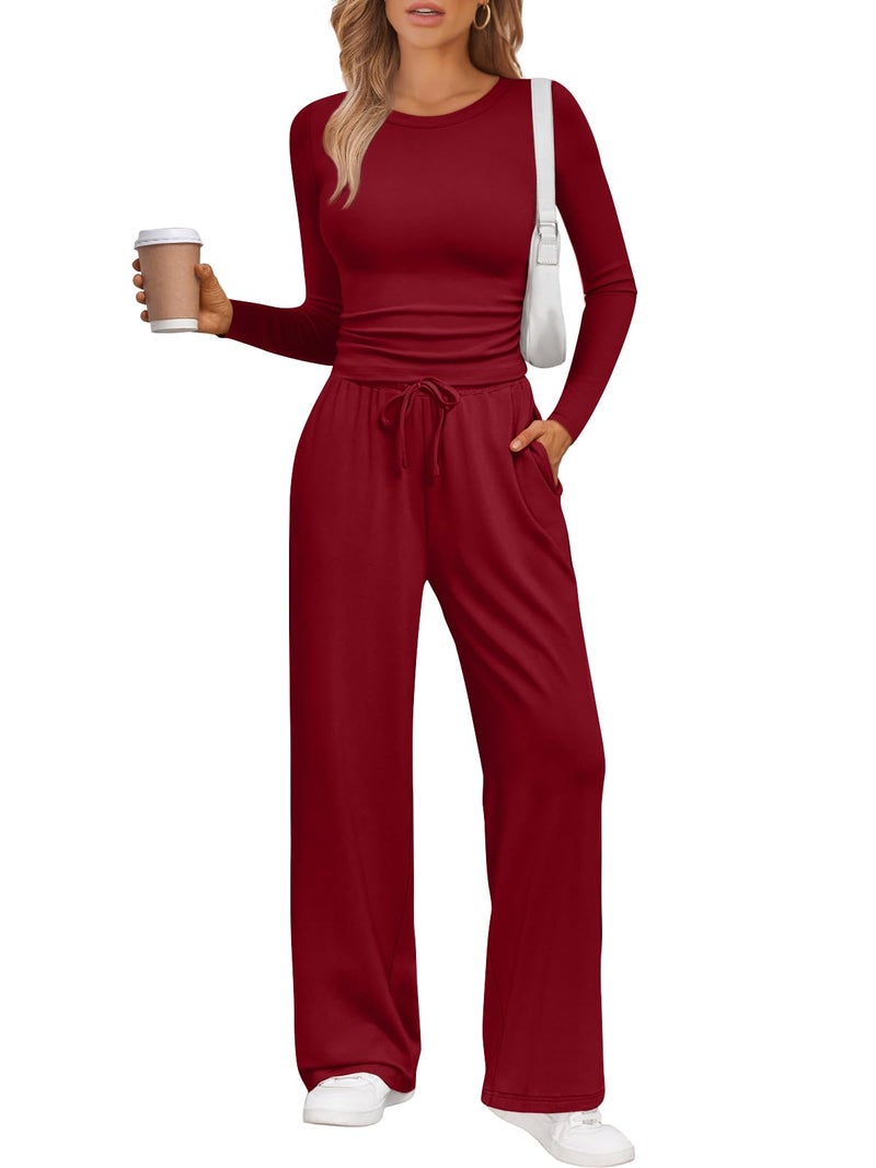 LILLUSORY Lounge Sets for Women Two 2 Piece matching Loungewear Sets Women Winter Clothing 2026 Fall Fashion Travel Airport Outfits Sweatsuits Casual Cute Clothes Red L - Image 1