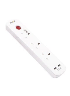 Datazone Power Extension Cord 3 Sockets 2 x USBA 5M White  - Image 1