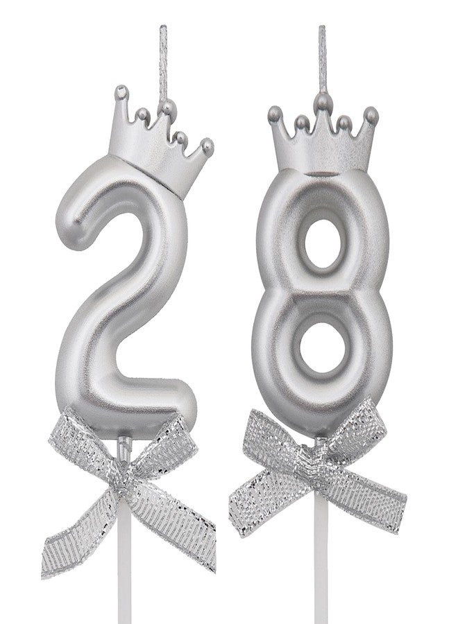 VSHILI 28 82 Birthday Candles, 28th 82nd Cake Candles, Silver Happy Birthday Number 28 82 Candles Cake Topper Decorations for Party Men Women - Image 1