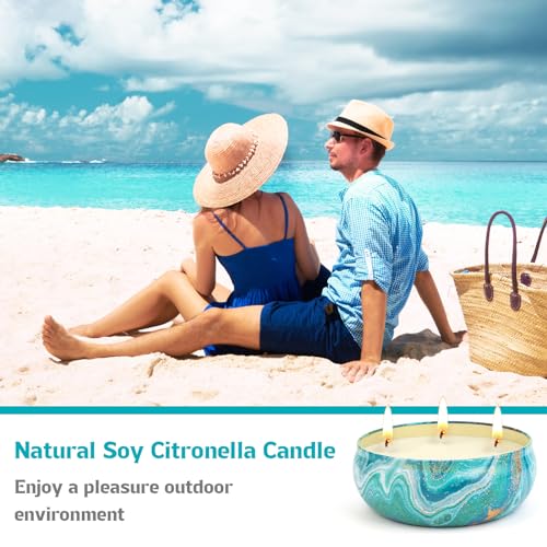 Ofun Citronella Candles Outdoor Decorative 36oz, 3 Wick Soy Wax Lemongrass Candle Set, Scented Candle Jar Candle Bulk Up to 240hrs, Summer Camping Candles for Patio, Garden, Balcony, Camping, BBQ - Image 5