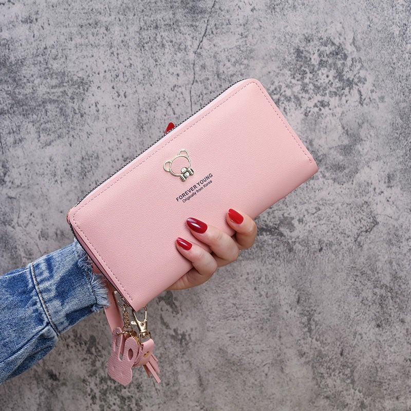 Multifunctional Solid Color PU Leather Wallet, RFID Blocking Design Portable Daily Storage Purse for Cards Cash Coin Business Use - Image 1