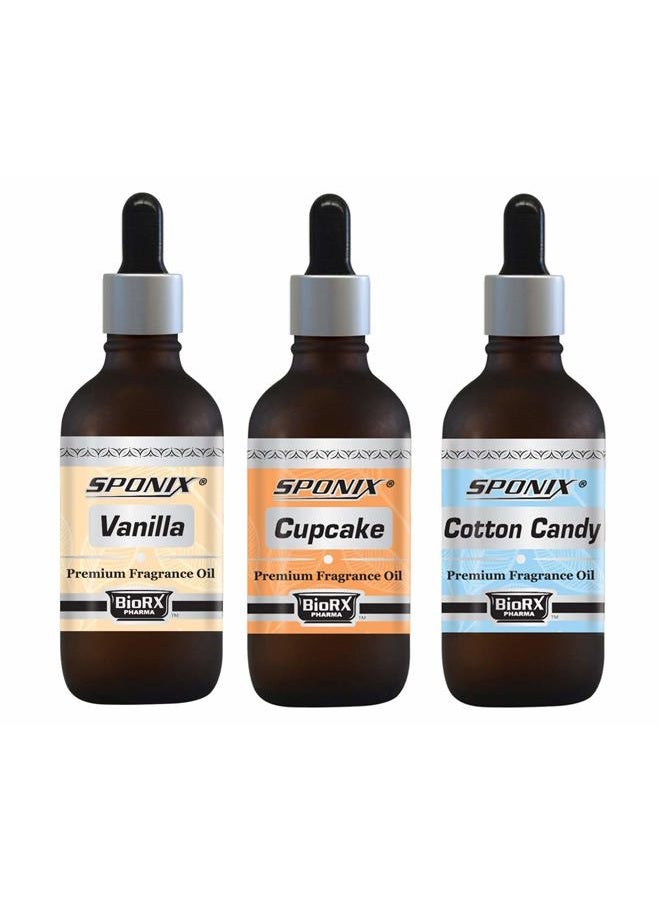 Top Fragrance Oil Set - Best 3 Scented Oils - Cupcake, Cotton Candy and Vanilla - 30 ml by Sponix