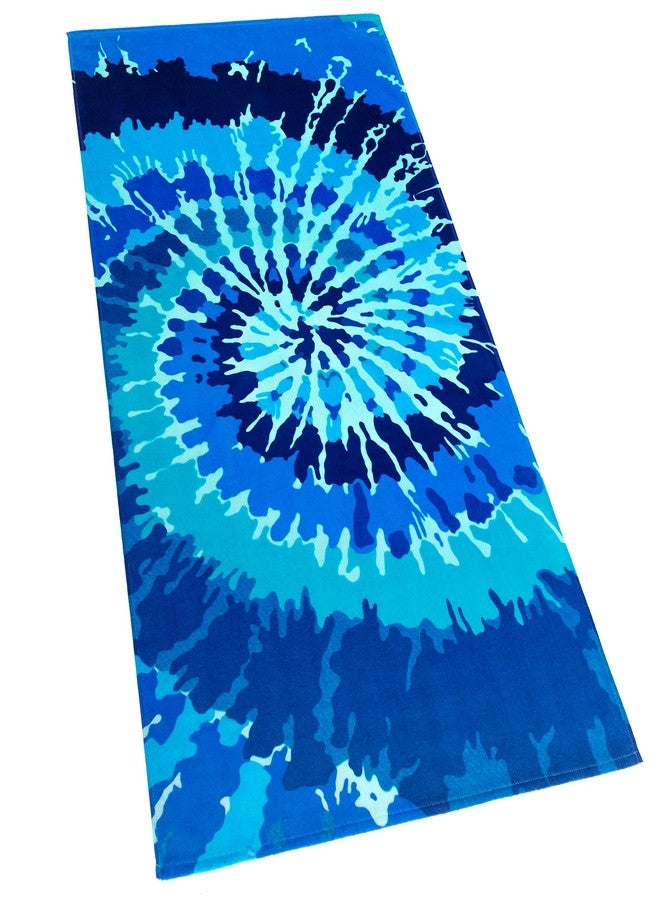 Softerry Tie Dye Beach Towel 30 x 60 inches 100% Cotton Velour One Side Printed (Blue Tie Dye, 30" x 60") - Image 1