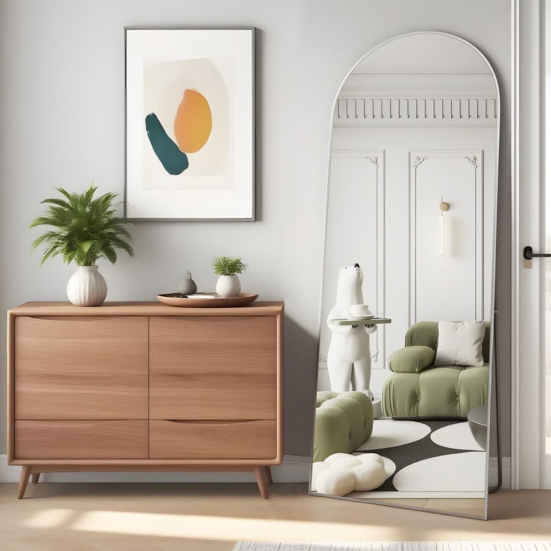 NEUWEABY Full Length Mirror, 56"x16" Arch Floor Mirrors with Stand, White Arched Full Body Standing or Leaning Mirror for Bedroom, Living Room - Image 1