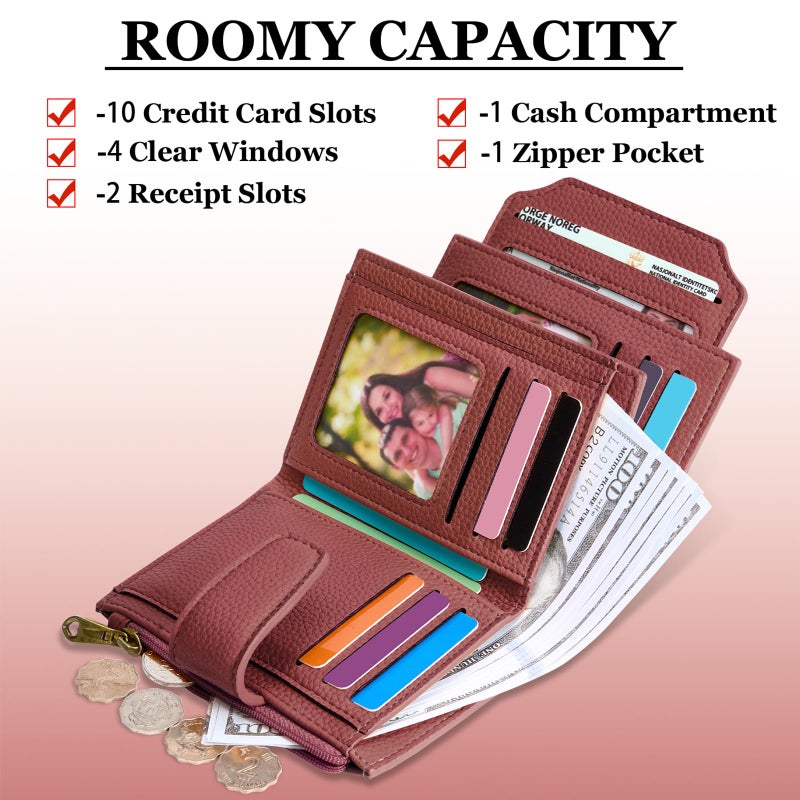 Airkit Small Wallet Women RFID Blocking Soft Leather Bifold Compact Card Holder Wallet for Women with Zipper Coin Pocket 4 ID Window - Image 4