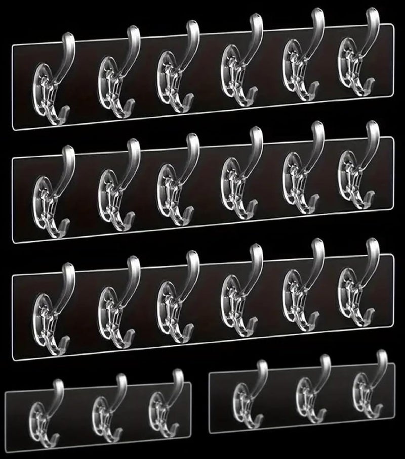 Style Keepers 5Pcs 6 & 3 Rows Multifunctional Transparent Sticky Hook Set Adhesive Sticker Hanger in Kitchen Bathroom Oilproof Home Hanging Waterproof Seamless Invisible Strong Self Adhesive Wall Mounted - 5 Set - Image 1