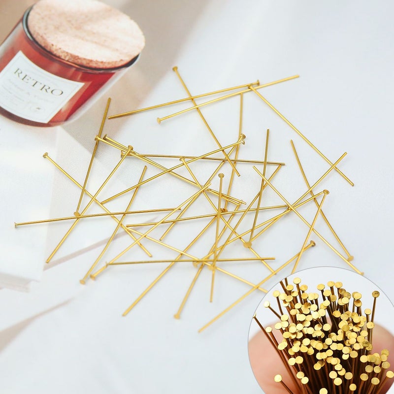 Plated Golden 0.6x30mm T Shaped Head Pins For Jewelry Making - Image 2