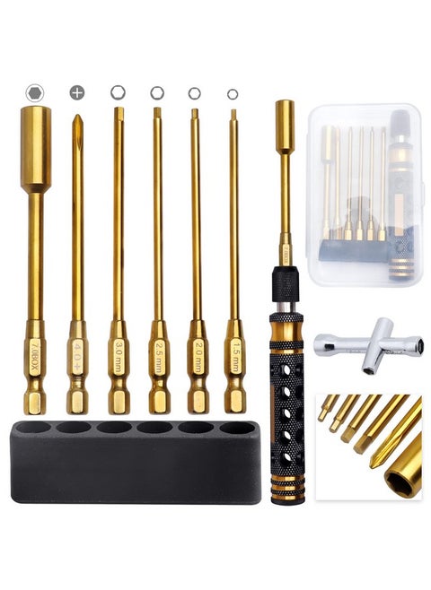 HobbyPark 6 in 1 RC Hex Driver Screwdriver Set 1.5mm 2.0mm 2.5mm 3.0mm & Hex Nut Driver & Phillips Bit and Wheel Wrench for RC Car Hobby Tool Kit