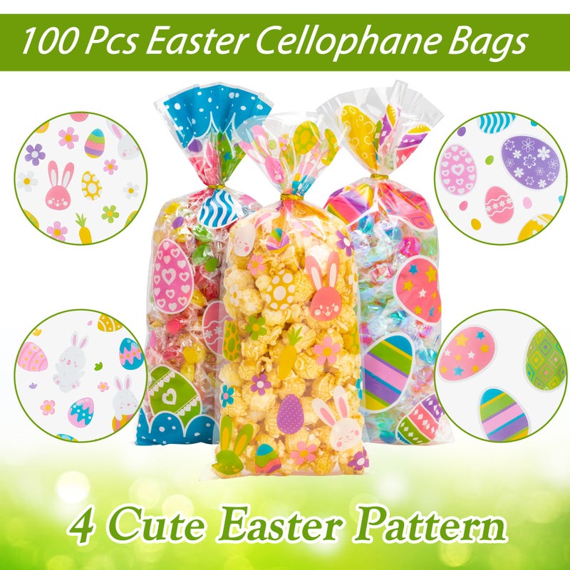 GOMANCHE Easter Cellophane Candy Bags, 100pcs Easter Treat Bags with 100pcs Gold Twist Ties, Easter Candy Goodie Treat Bags for Kids Easter Party Favor Supplies - Image 3