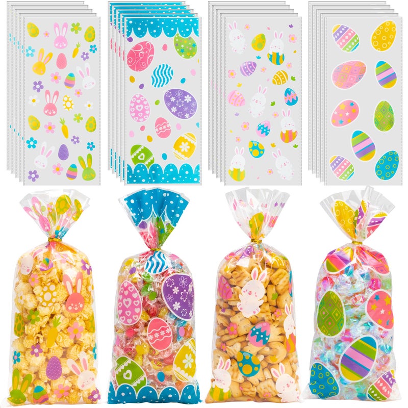 GOMANCHE Easter Cellophane Candy Bags, 100pcs Easter Treat Bags with 100pcs Gold Twist Ties, Easter Candy Goodie Treat Bags for Kids Easter Party Favor Supplies - Image 1