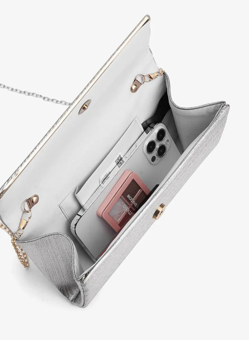 Paprika SILVER Textured Clutch With Adjustable Strap for Women | Best Price UAE