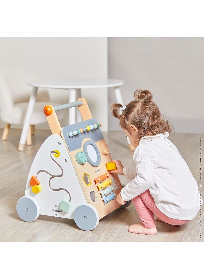 Janod - Sweet Cocoon Multi-Activity Cart - Wooden Push-In Walking Trolley - 9 Activities - Quiet Wheels, Water Based Paint - Image 5