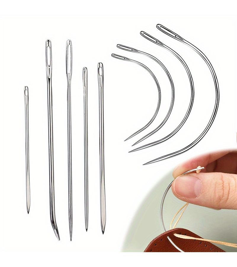 7 Stainless Steel Bent Needles Ergonomic Handle Durable For Crafts Shoe Repair Sewing - Image 1