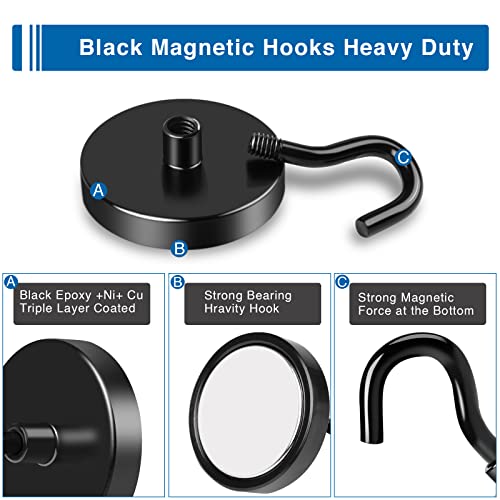 LOVIMAG Black Magnetic Hooks Heavy Duty, 120lbs Strong Neodymium Magnet Hook with Epoxy Coating for Cruise Cabins, Magnets with Hook for Locker, Classroom, Kitchen,Office,Metal Door Etc-4 Pack - Image 4