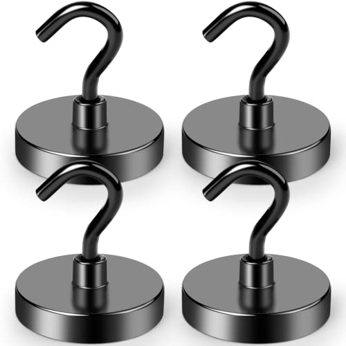 LOVIMAG Black Magnetic Hooks Heavy Duty, 120lbs Strong Neodymium Magnet Hook with Epoxy Coating for Cruise Cabins, Magnets with Hook for Locker, Classroom, Kitchen,Office,Metal Door Etc-4 Pack - Image 1