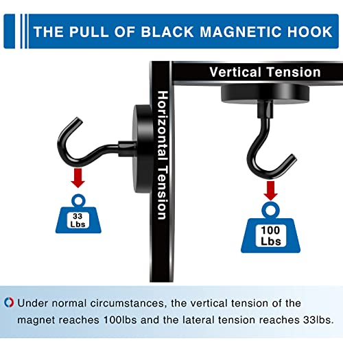 LOVIMAG Black Magnetic Hooks Heavy Duty, 120lbs Strong Neodymium Magnet Hook with Epoxy Coating for Cruise Cabins, Magnets with Hook for Locker, Classroom, Kitchen,Office,Metal Door Etc-4 Pack - Image 3