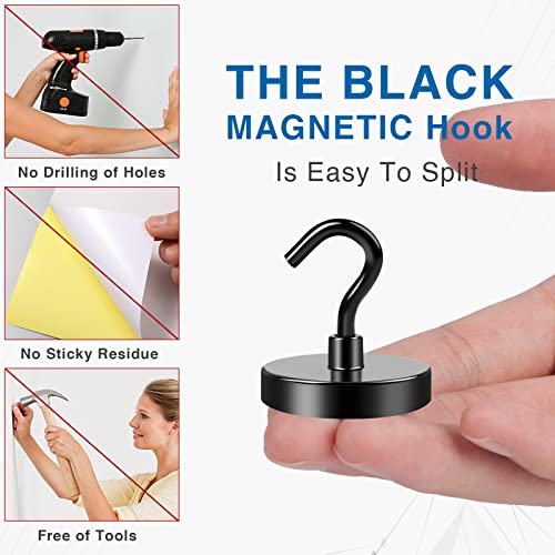 LOVIMAG Black Magnetic Hooks Heavy Duty, 120lbs Strong Neodymium Magnet Hook with Epoxy Coating for Cruise Cabins, Magnets with Hook for Locker, Classroom, Kitchen,Office,Metal Door Etc-4 Pack - Image 5