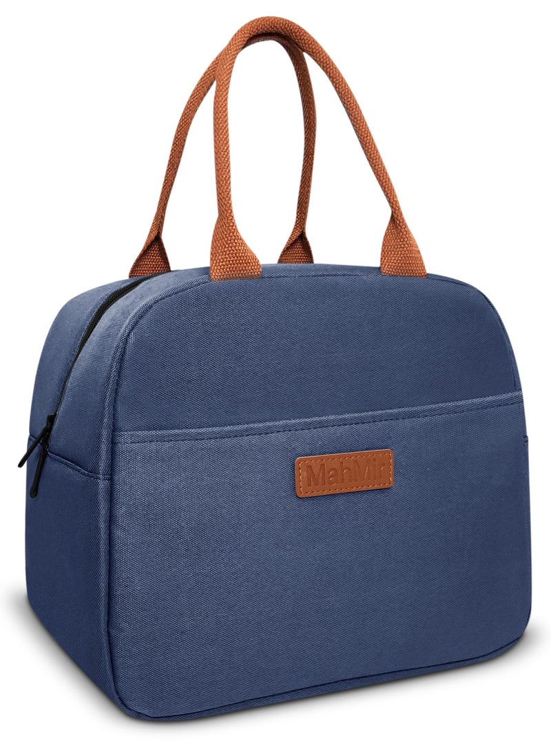 MahMir - Insulated Lunch Bag for Men Women Kids with Strap Handles, Wide Open Easy to Clean Insulated Lunch Bag Box for Office Work School Picnic Travel, Leakproof Thermal Cooler Insulated Lunch (Blue) - Image 1