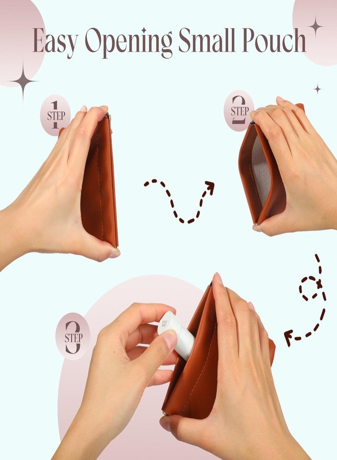 ISKYBOB 4PCS Small Makeup Bag for Purse, Portable Lambskin Pocket Cosmetic Bag Squeeze Top Coin Purse for Women Snap Closure Organizer Pouch Mini Self-Closing Lipstick Pouchic for Travel(Autumn) - Image 3