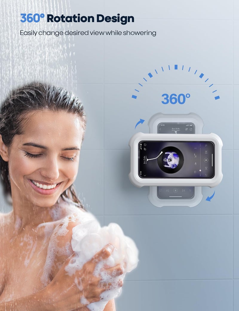 Lamicall Shower Phone Holder Waterproof - 480° Rotatable Retractable Adjustable Shower iPhone Case Holder, Bathroom Wall Phone Mount Stand Water Proof Anti Fog Case, Accessories for 4-7" Cellphones - Image 2